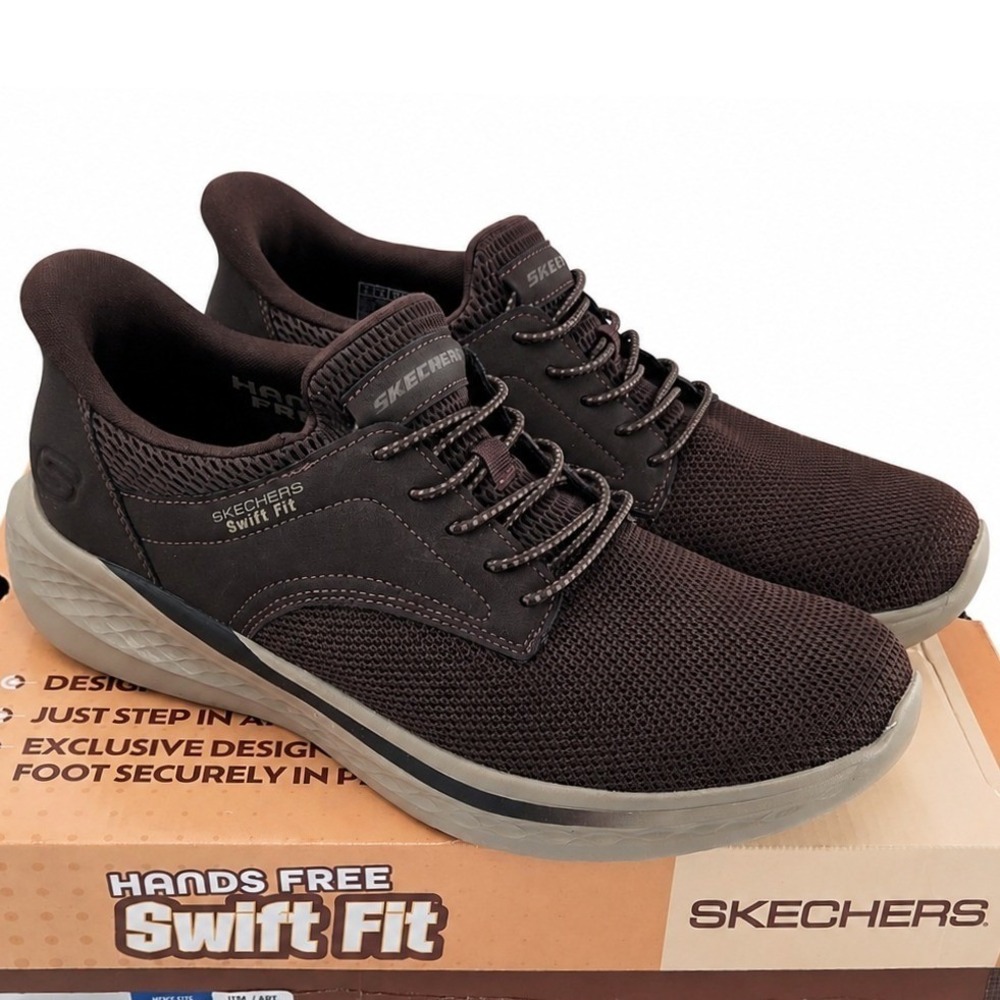 Skechers Swift Fit Sneakers Mens 8M Brown Hands Free Slip On Cushioned Shoes NEW